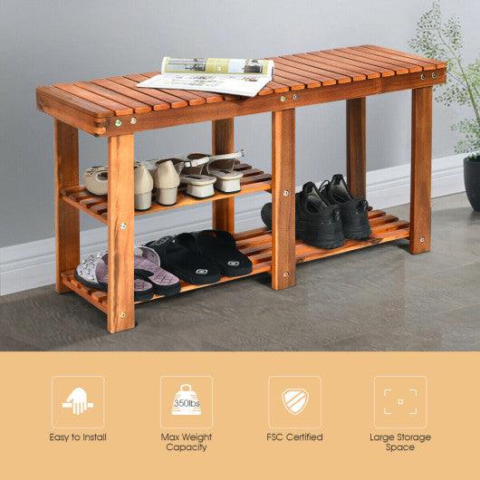 3-Tier Freestanding Wooden Shoe Organizer with Seat at Set Shop and Smile