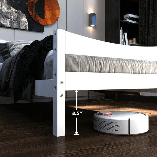 Twin Size Rustic Style Platform Bed Frame with Headboard and Footboard-White at Set Shop and Smile