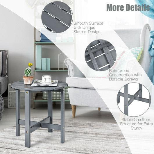 18 Inch Patio Round Side Wooden Slat End Coffee Table for Garden-Gray at Set Shop and Smile