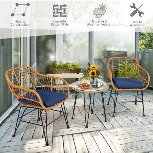 3 Pieces Rattan Furniture Set with Cushioned Chair Table-Navy at Set Shop and Smile