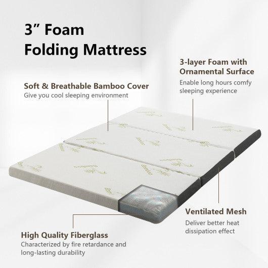 Queen 3 Inch Tri-fold Memory Foam Floor Mattress Topper Portable with Carrying Bag-S at Set Shop and Smile
