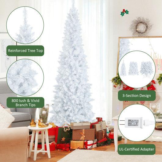 7 Feet Pre-Lit Hinged Pencil Christmas Tree White with 300 LED Lights and 8 Flash Modes at Set Shop and Smile