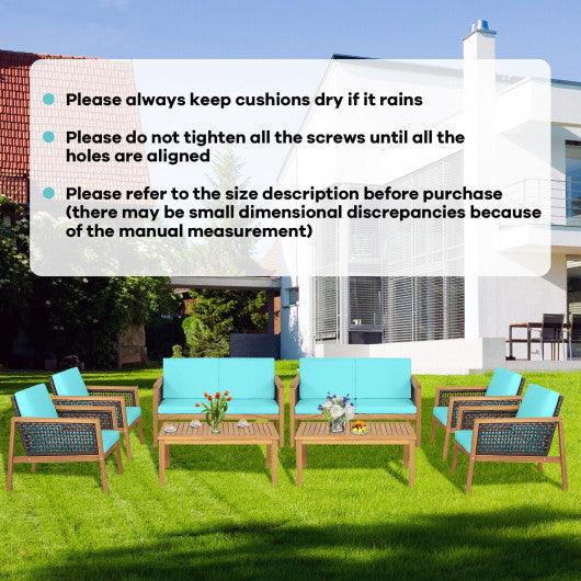 4 Pieces Patio Rattan Furniture Set with Removable Cushions-Turquoise at Set Shop and Smile