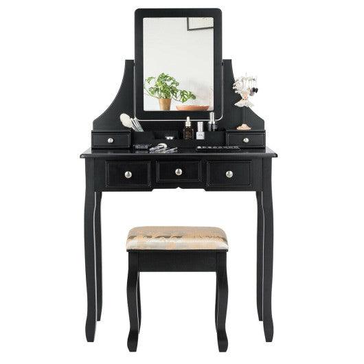 5 Drawers Removable Box Makeup Dressing Vanity Set-Black at Set Shop and Smile