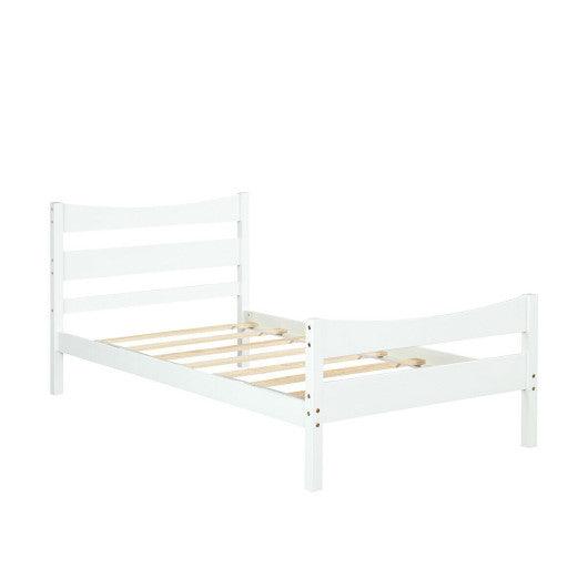 Twin Size Rustic Style Platform Bed Frame with Headboard and Footboard-White at Set Shop and Smile