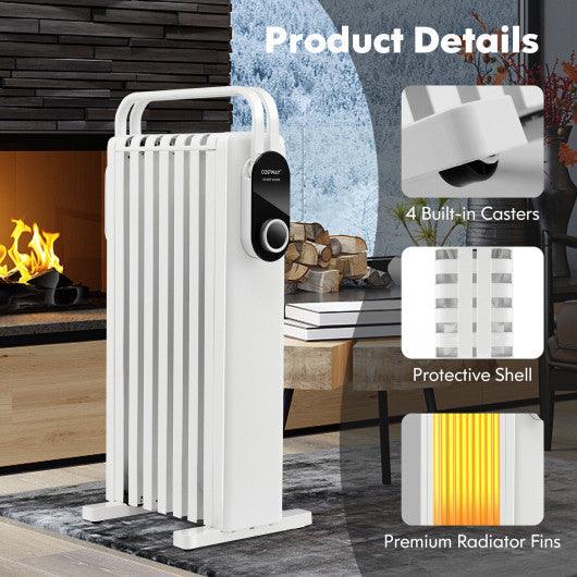 1500W Electric Space Heater Oil Filled Radiator Heater with Foldable Rack-White at Set Shop and Smile