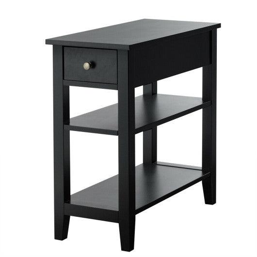 3-Tier Nightstand Bedside Table Sofa Side with Double Shelves Drawer-Black at Set Shop and Smile