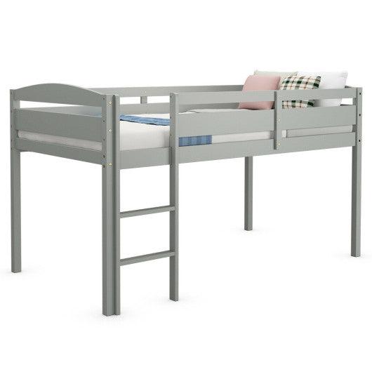 Wooden Twin Low Loft Bunk Bed with Guard Rail and Ladder-Gray at Set Shop and Smile