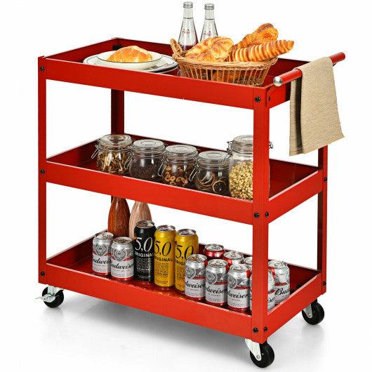 3-Tier Utility Cart Metal Mental Storage Service Trolley-Red at Set Shop and Smile