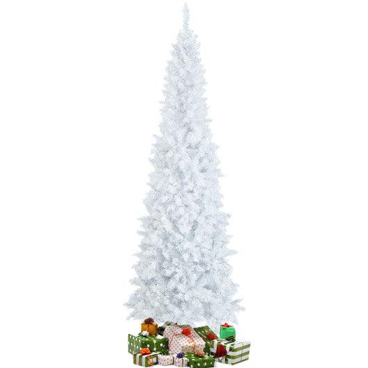 7 Feet Pre-Lit Hinged Pencil Christmas Tree White with 300 LED Lights and 8 Flash Modes at Set Shop and Smile