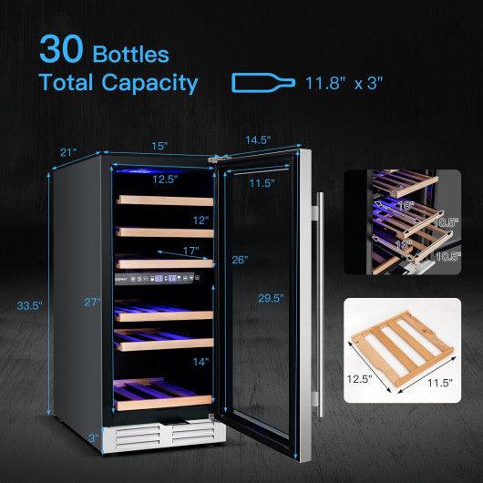 30-Bottle Freestanding Wine Cooler with Temp Memory and Dual Zones -Silver at Set Shop and Smile