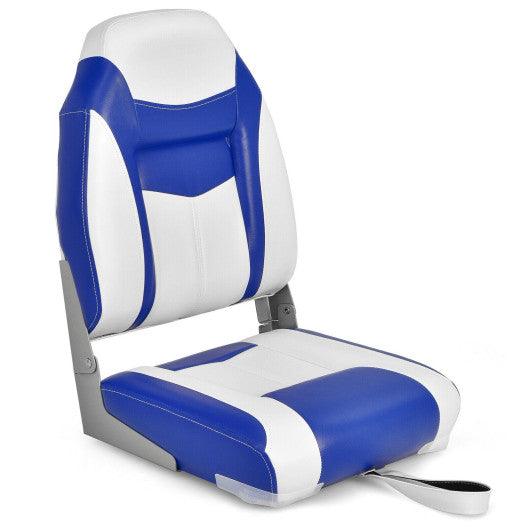 High Back Folding Boat Seats with Blue White Sponge Cushion and Flexible Hinges-1 Piece at Set Shop and Smile