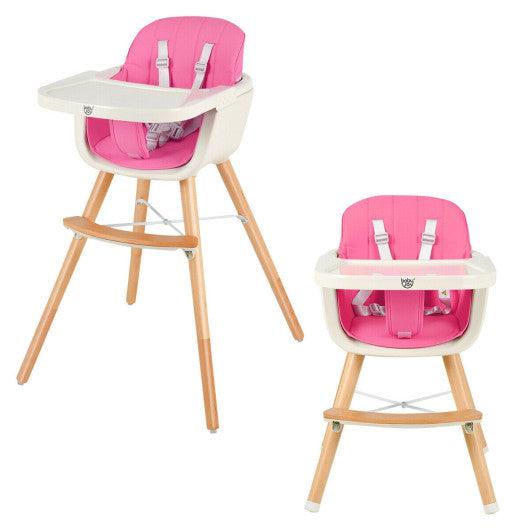 3-in-1 Convertible Wooden High Chair with Cushion-Pink at Set Shop and Smile