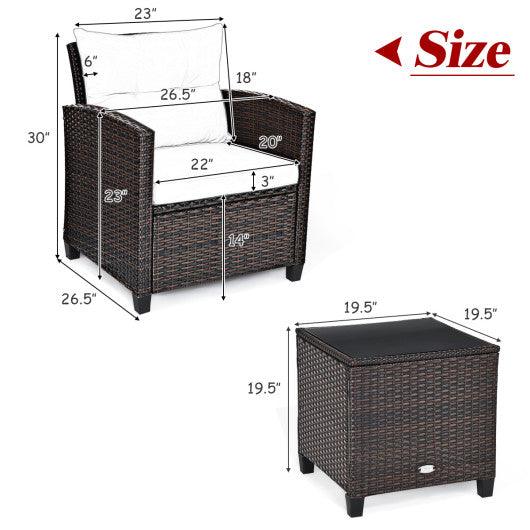 3 Pcs Patio Rattan Furniture Set Cushioned Conversation Set Coffee Table at Set Shop and Smile