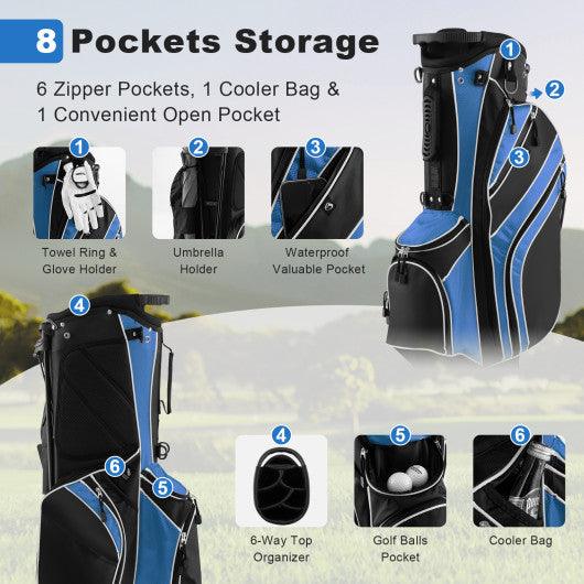 Golf Stand Cart Bag with 6-Way Divider Carry Pockets-Blue at Set Shop and Smile