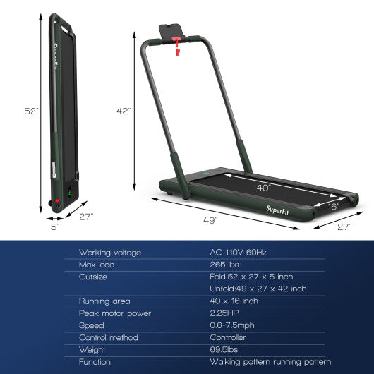 2-in-1 Folding Treadmill with Remote Control and LED Display-Green - Set Shop and Smile