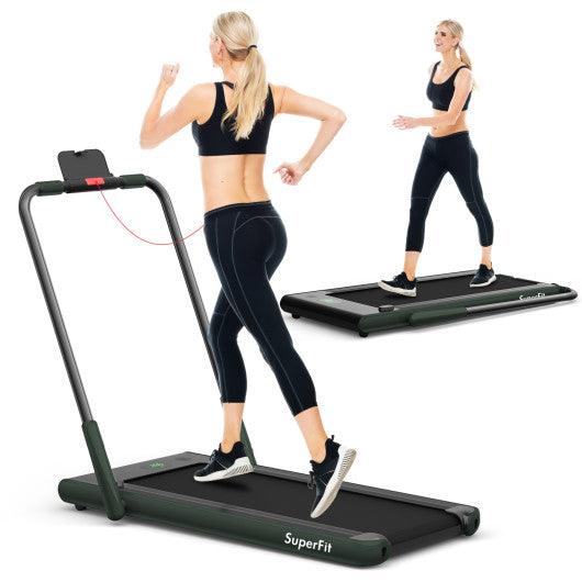 2-in-1 Folding Treadmill with Remote Control and LED Display-Green - Costway - SP37513GN - Set Shop and Smile