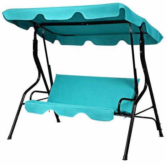 3 Seats Patio Canopy Cushioned Steel Frame Swing Glider Hammock-Blue at Set Shop and Smile