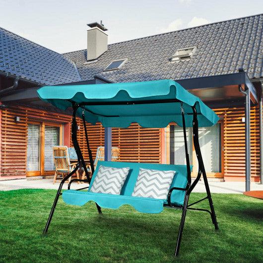 3 Seats Patio Canopy Cushioned Steel Frame Swing Glider Hammock-Blue at Set Shop and Smile