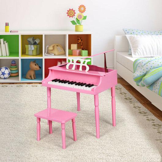 30-Key Wood Toy Kids Grand Piano with Bench & Music Rack-Pink at Set Shop and Smile