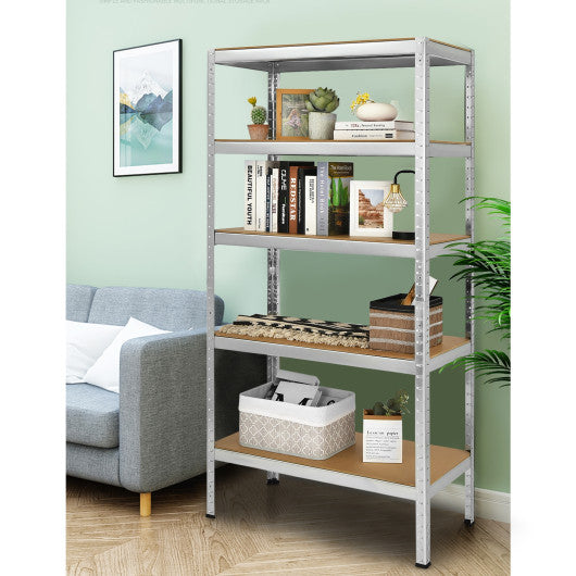 71 inch Heavy Duty Steel Adjustable 5 Level Storage Shelves-Silver - Set Shop and Smile