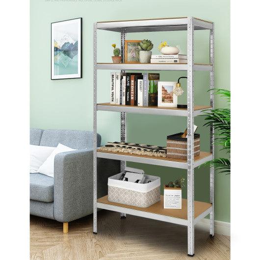 71 inch Heavy Duty Steel Adjustable 5 Level Storage Shelves-Silver at Set Shop and Smile