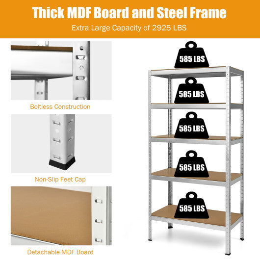 71 inch Heavy Duty Steel Adjustable 5 Level Storage Shelves-Silver - Set Shop and Smile