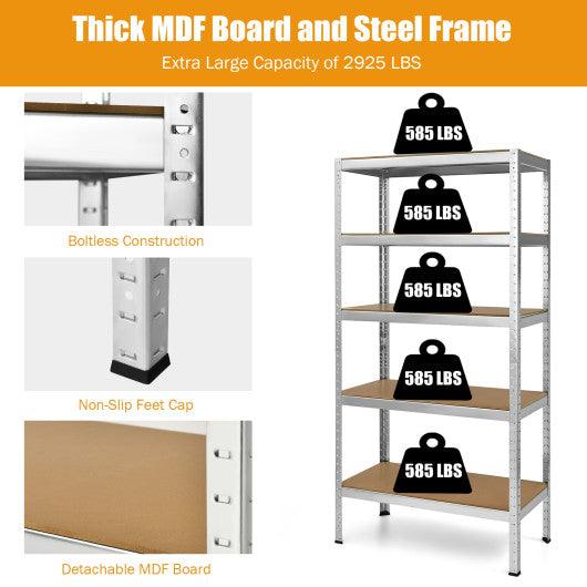 71 inch Heavy Duty Steel Adjustable 5 Level Storage Shelves-Silver at Set Shop and Smile