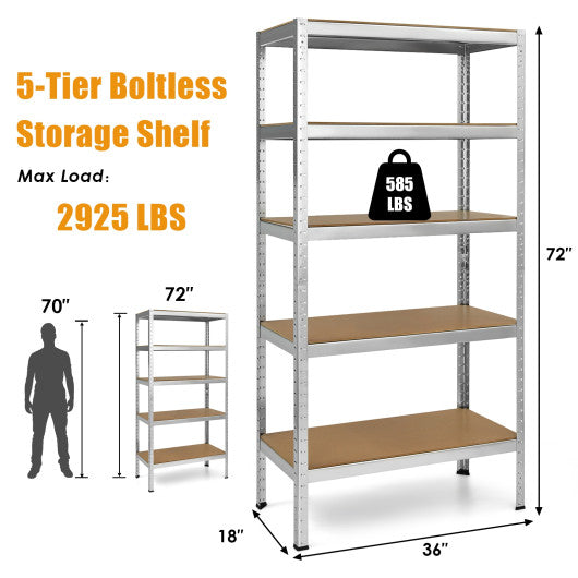71 inch Heavy Duty Steel Adjustable 5 Level Storage Shelves-Silver - Set Shop and Smile