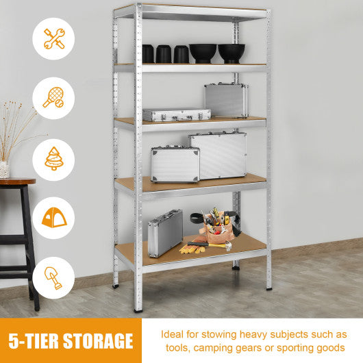 71 inch Heavy Duty Steel Adjustable 5 Level Storage Shelves-Silver - Set Shop and Smile