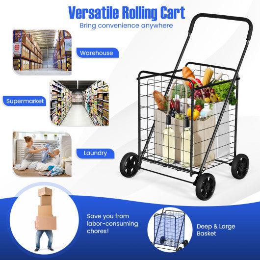 Portable Folding Shopping Cart Utility for Grocery Laundry-Black at Set Shop and Smile