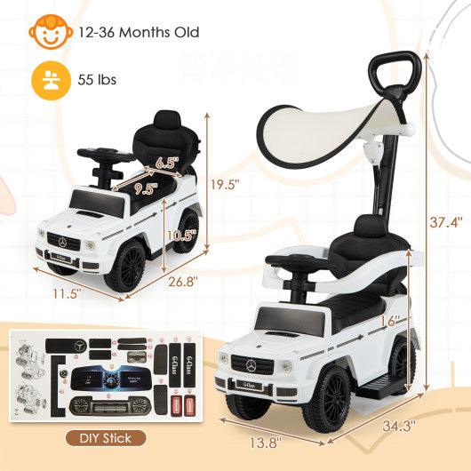 3-In-1 Ride on Push Car Mercedes Benz G350 Stroller Sliding Car with Canopy-White at Set Shop and Smile