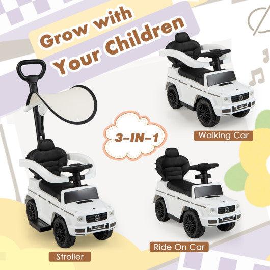 3-In-1 Ride on Push Car Mercedes Benz G350 Stroller Sliding Car with Canopy-White at Set Shop and Smile