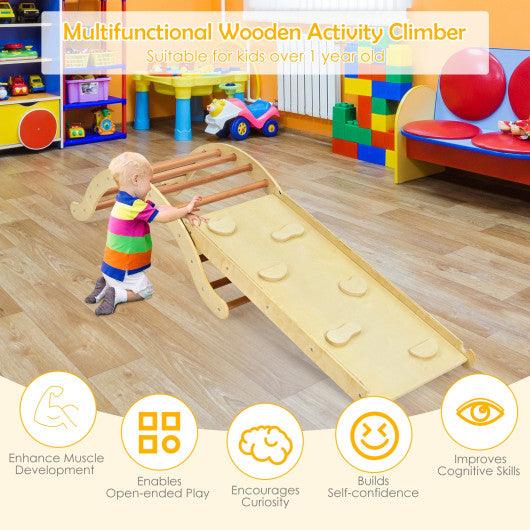 3-in-1 Kids Climber Set Wooden Arch Triangle Rocker with Ramp and Mat at Set Shop and Smile