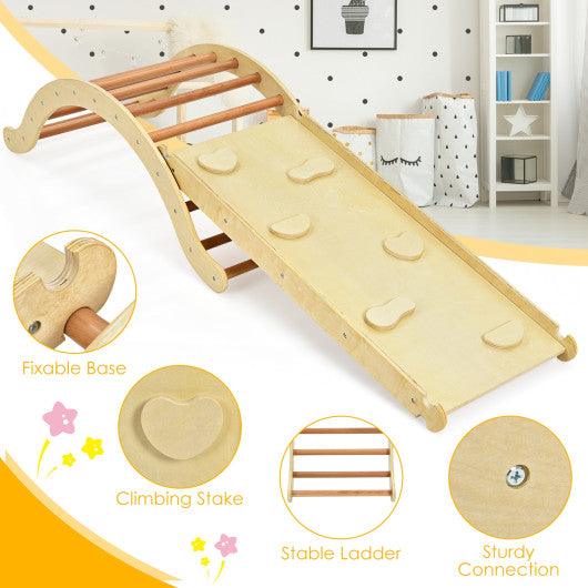 3-in-1 Kids Climber Set Wooden Arch Triangle Rocker with Ramp and Mat at Set Shop and Smile