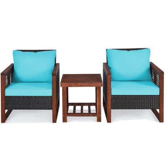 3 Pieces Acacia Wood Patio Furniture Set with Coffee Table-Turquoise at Set Shop and Smile