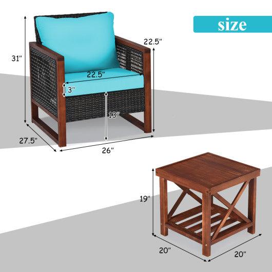 3 Pieces Acacia Wood Patio Furniture Set with Coffee Table-Turquoise at Set Shop and Smile