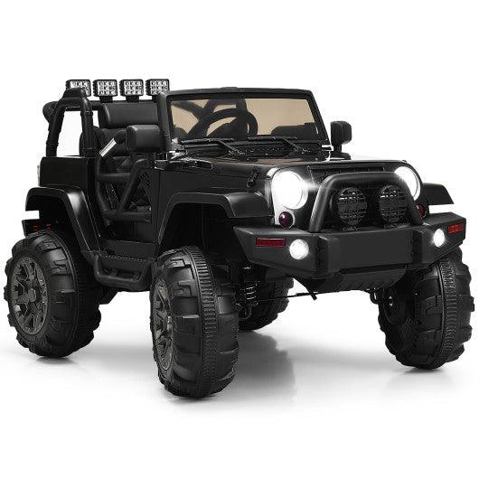 12V Kids Remote Control Riding Truck Car with LED Lights-Black at Set Shop and Smile