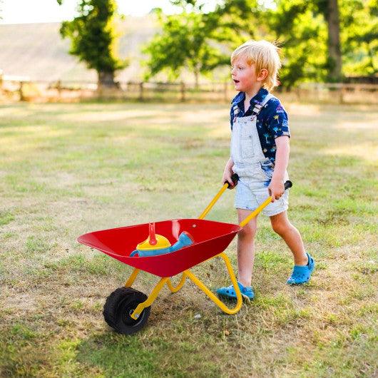 Outdoor Garden Backyard Play Toy Kids Metal Wheelbarrow-Red at Set Shop and Smile