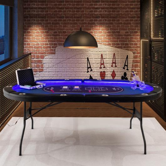 Foldable 10-Player Poker Table with LED Lights and USB Ports Ideal for Texas Casino-Blue at Set Shop and Smile