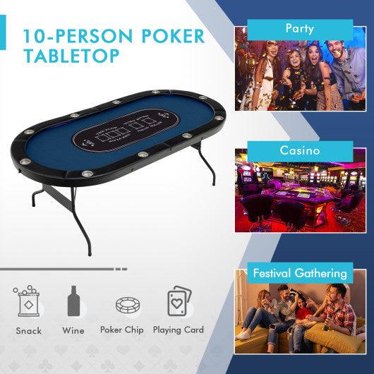 Foldable 10-Player Poker Table with LED Lights and USB Ports Ideal for Texas Casino-Blue at Set Shop and Smile