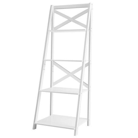 4-tier Leaning Free Standing Ladder Shelf Bookcase-White at Set Shop and Smile