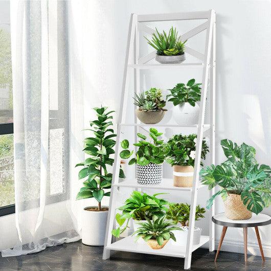 4-tier Leaning Free Standing Ladder Shelf Bookcase-White at Set Shop and Smile