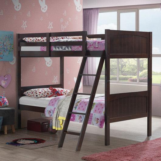 Twin Size Wooden Bunk Beds Convertible 2 Individual Beds-Brown at Set Shop and Smile