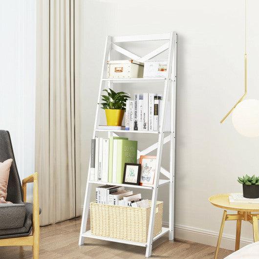 4-tier Leaning Free Standing Ladder Shelf Bookcase-White at Set Shop and Smile