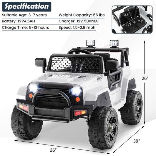12V Kids Ride On Truck with Remote Control and Headlights-White at Set Shop and Smile