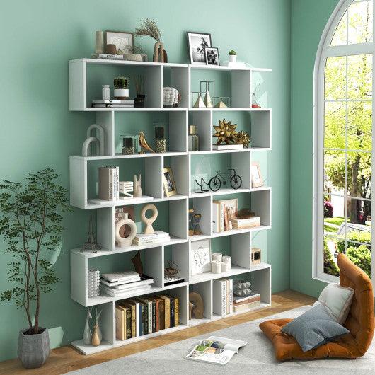 6 Tier S-Shaped Bookshelf Storage Display Bookcase Decor Z-Shelf -White at Set Shop and Smile