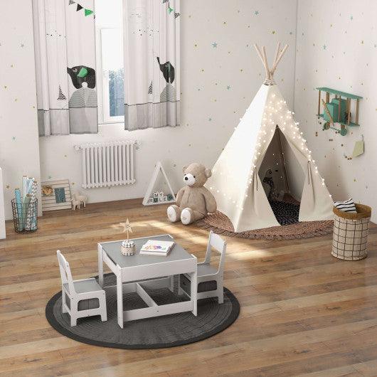 Kids Table Chairs Set With Storage Boxes Blackboard Whiteboard Drawing-White at Set Shop and Smile