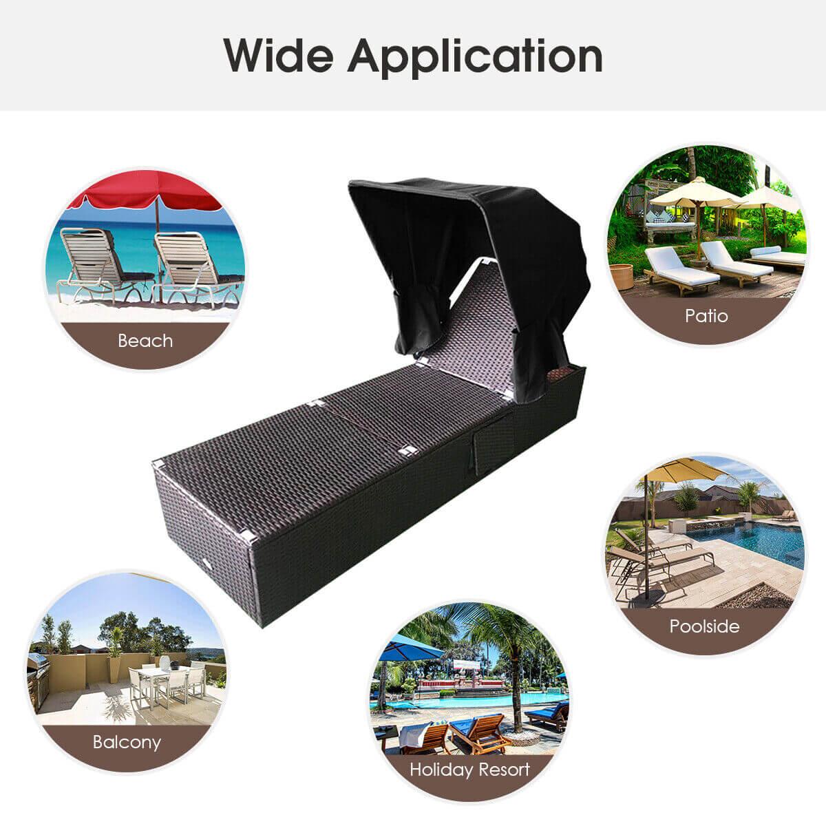 Outdoor Adjustable Cushioned Chaise Lounge Chair with Folding Canopy-Black at Set Shop and Smile