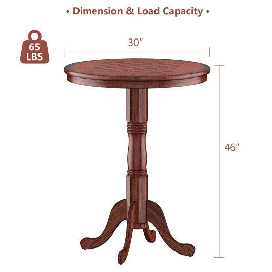 42 Inch Wooden Round Pub Pedestal Side Table with Chessboard at Set Shop and Smile